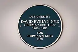 Designed by David Evelyn Nye, Cinema architect, 1906–1986, for Shipman & King 1938