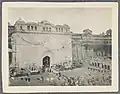 Detail of the entrance of Moti Bagh Palace from an album of photographs compiled by the wife of H.R. Hunter during his time as Dental Surgeon at Moti Bagh Palace during the reign of Maharajah Bhupinder Singh, c. 1922–23