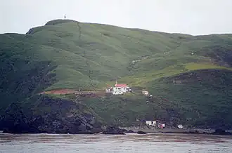 The Chilean station on Isla Gonzalo, with the beacon visible at highest point of the island