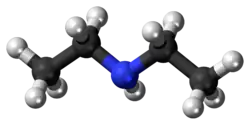 Ball and stick model of the diethylamine molecule