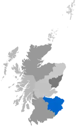 Map showing Edinburgh Diocese as a coloured area around the Lothians and the Borders
