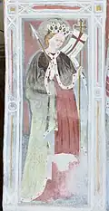 Saint Ursula in a 15th-century fresco on St. Jacob church in Urtijëi in Val Gardena, Northern Italy.