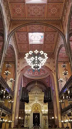 Interior with bimah and ceiling