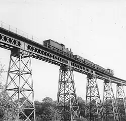 Dowery Dell Viaduct with steam train passing towards Longbridge in 1958
