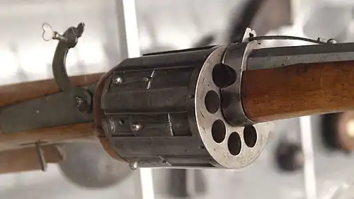 Detail of an 8-chambered matchlock revolver (Germany,  1580)