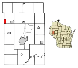 Location of Downing in Dunn County, Wisconsin.