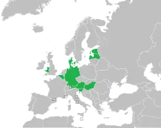 A coloured map of the countries of Europe