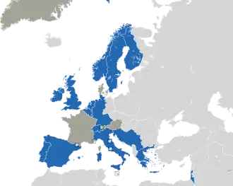 A coloured map of the countries of Europe