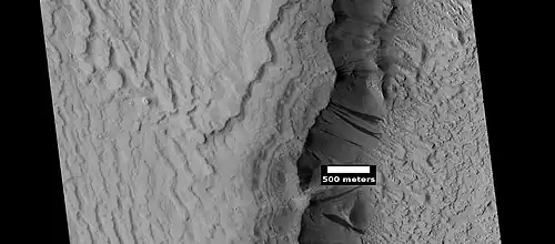 Layers and dark slope streaks, as seen by HiRISE under HiWish program