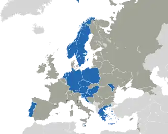 A coloured map of the countries of Europe