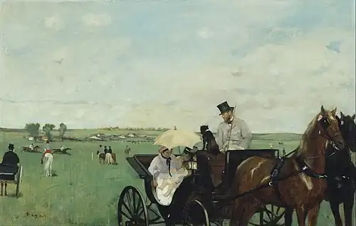At the Races in the Countryside; by Edgar Degas; 1869; oil on canvas; 36.5 x 56&nbsp;cm; Museum of Fine Arts (Boston, US)[223]