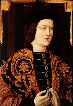 Renaissance acanthuses on the fabric worn by king Edward IV, portrait painted by Lucas Horenbout, c.1470-1475