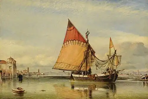 Venetian Fishing Craft off the Adriatic Shore of the Lido by Edward William Cooke