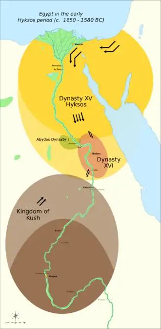 The political situation in the Second Intermediate Period of Egypt (c. 1650&nbsp;– c. 1550 BC)