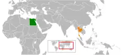 Map indicating locations of Egypt and Thailand
