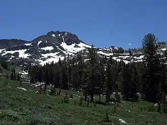 Mountains and forest along the trail to Winnemucca Lake.
