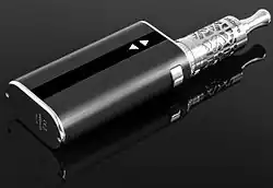 A later-generation box mod e-cigarette.