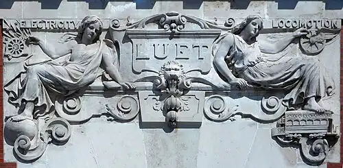 'Electricity' and 'Locomotion' above the London United Electrical Tramway Company's Power House doorway