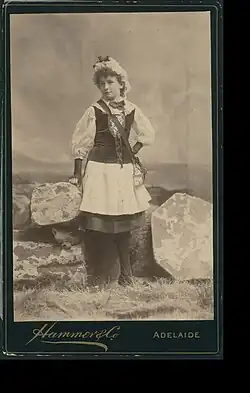 Elsie dressed as a Norwegian fishgirl, 1887