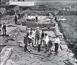 Eric Birley and other archaeologists in situ at a dig at Birdoswald