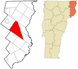 Location in Essex County and the state of Vermont.
