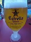 A cold glass of Estrella Damm in Madrid, Spain