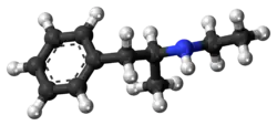 Ball-and-stick model of etilamfetamine molecule