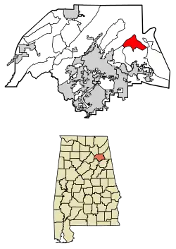 Location of Coats Bend in Etowah County, Alabama.