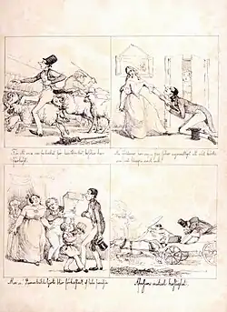 "Ett frieri. Pauverstråhles hjerta blir förkastadt af hela familjen." Example of early comics by von Dardel.