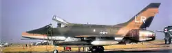 North American F-100D-90-NA Super Sabre 56-3213 of the 492nd TFS in Southeast Asia camouflage motif (Note the squadron colors being removed, being replaced by the "LR" tailcode).