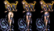Images of a female Esper with her back to the screen from three releases of the game; the coverage level of her clothes on the bottom half of her body is different in each one.