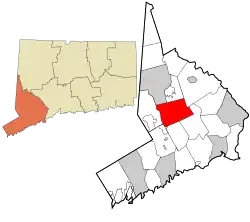Redding's location within Fairfield County and Connecticut