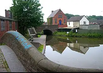 The termination of the authorised Birmingham and Fazeley Canal under the Watling Street Bridge at Fazeley