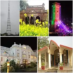 From top clockwise: Fazilka TV Tower, Raghuwar Bhawan, Fazilka Clock Tower, Asafwala War Memorial and Khuranj Haveli 970m 1057yds &nbsp;&nbsp;&nbsp; Locations of Fazilka City, Punjab