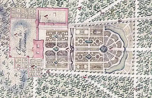 Map of Mariemont palace as designed by Jean-Nicolas Jadot and its planned gardens in 1763