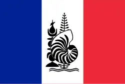 French tricolour defaced with New Caledonia's emblem