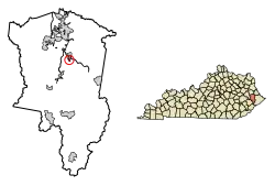 Location of Allen in Floyd County, Kentucky.