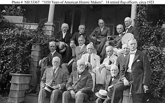 Fiske is second from the right in the back row in this photograph of 13 retired U.S. Navy and U.S. Marine Corps flag officers taken ca. 1923.