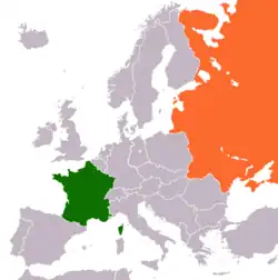Map indicating locations of France and Soviet Union