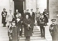 German and Liechtenstein officials stand on the steps outside the Reich Chancellery in Berlin on 2 March 1939. Hoop can be partially seen on the left, behind Franz Joseph II.