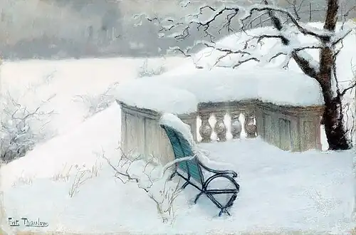 Bank im Schnee, aus dem Elbpark 1891