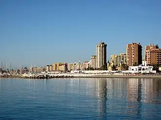 View of Fuengirola's harbour, with residential buildings in the background
