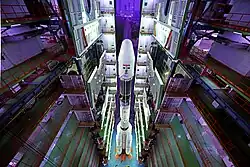 Top view of a fully Integrated GSLV-F08 inside the Vehicle Assembly Building
