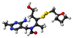 Ball-and-stick model of the fursultiamine molecule