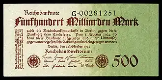 500&nbsp;billion (500 Milliarden) marks, Berlin, 1923