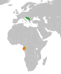 Map indicating locations of Yugoslavia and Gabon