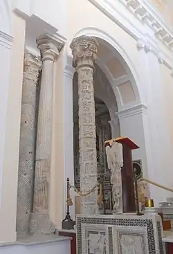 The ambon and the Easter candle column.