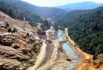 The location of the Gathright Dam in the early stages of construction