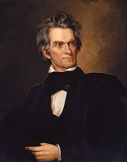 Oil on canvas painting of John C. Calhoun, perhaps in his fifties, black robe, full head of graying hair