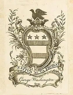 Washington family coat of arms as seen in George Washington's bookplate